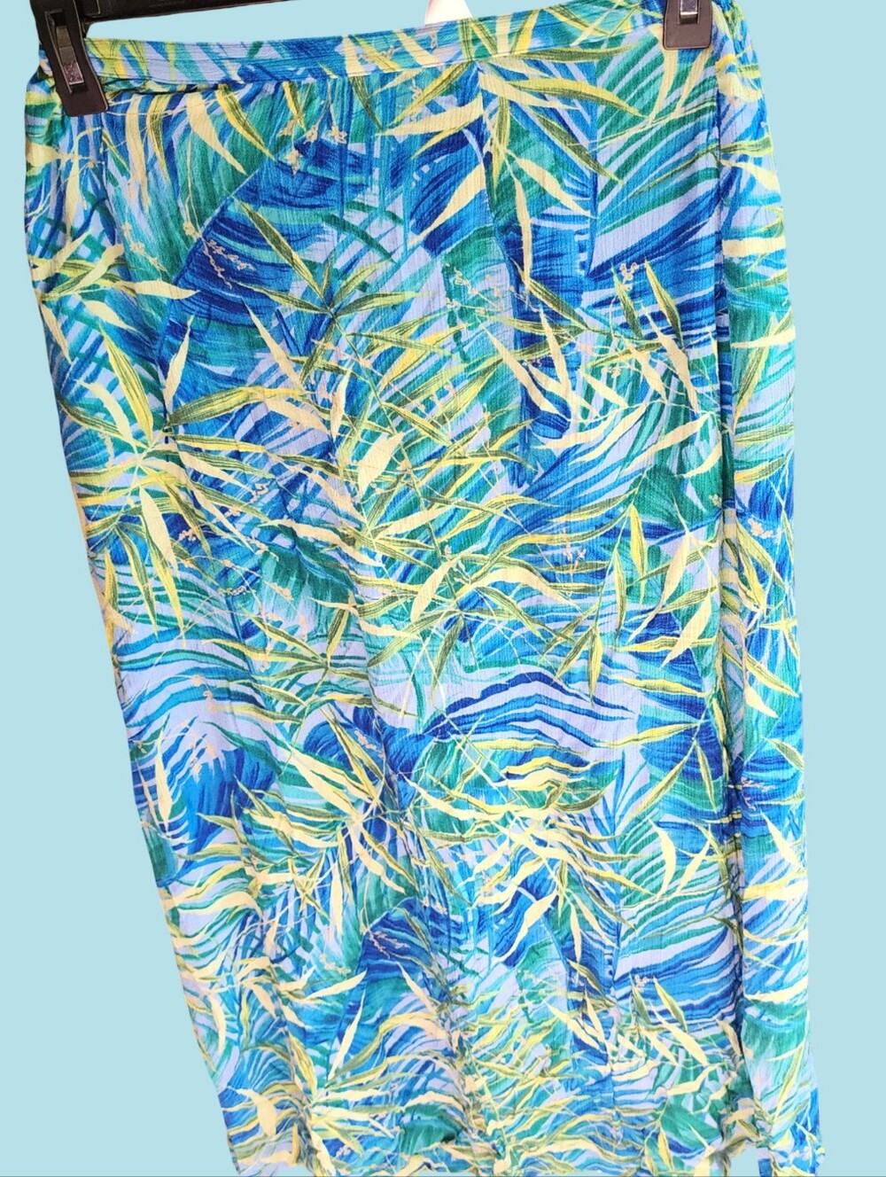 Vintage Stonebridge Tropical Leaf Print Midi Skirt Blue Green Yellow Size M
